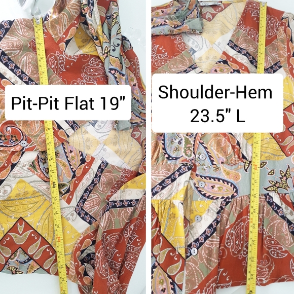 DEX🍂Multicolor Paisley Balloon Long Sleeves Peplum Blouse/ Top - Picture 6 of 10